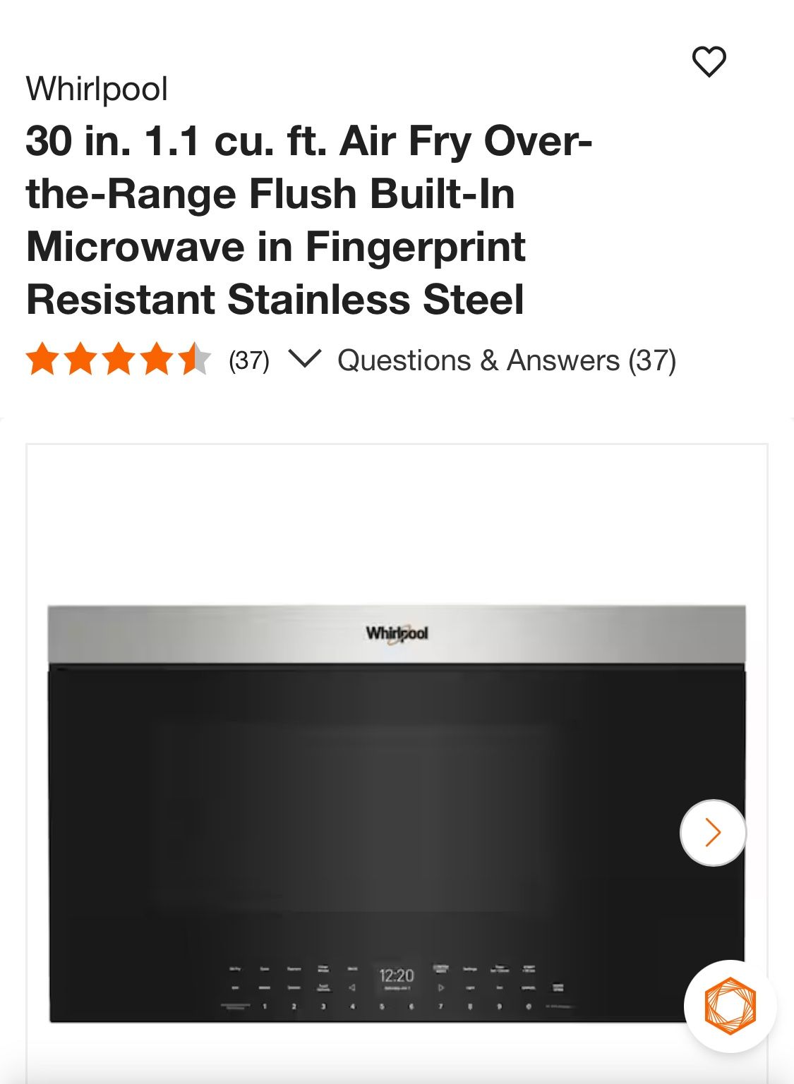 30 in. 1.1 cu. ft. Air Fry Over-the-Range Flush Built-In Microwave in Fingerprint Resistant Stainless Steel