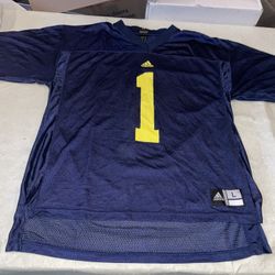#1 Michigan Wolverines Authentic Adidas Jersey Men Large Blue Clean Football