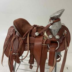 Montura Charra De Cuero Fuste Plateado 