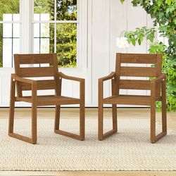 HDPS Outdoor Dining Chairs Set of 2, Patio Dining Chairs, All Weather Outdoor Kitchen, Teak Color-Oil Printed
