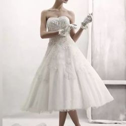 Wedding Dress Tea Length Vintage Style Oleg Cassini Size 10