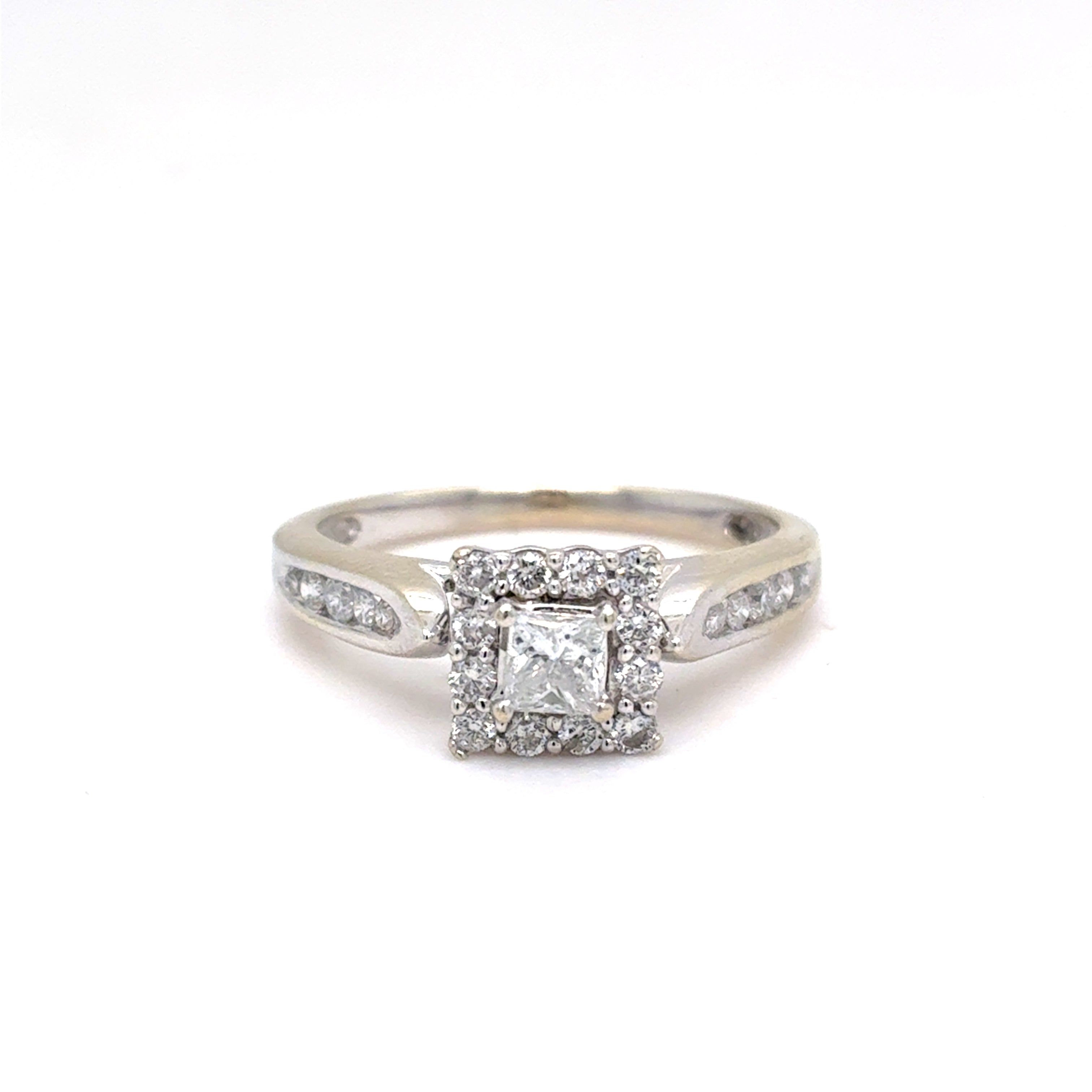 14K White Gold Princess-Cut Diamond Halo Engagement Ring | Princess & Round 0.33 TCW, H I1, Size 6