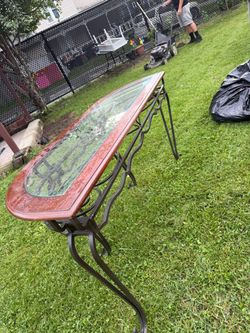 Glass Top Console Table with Wrought Iron Base