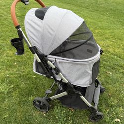 Pet Stroller for Small Medium Dogs Cats Up to 45 lbs, Travel Lite Collapsible, All Terrain 4 Wheels for Jogging, Running, Grey