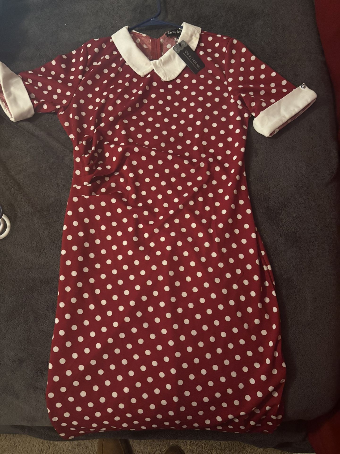 Red And White Polka Dot Dress By Oxiuly Fashon brand