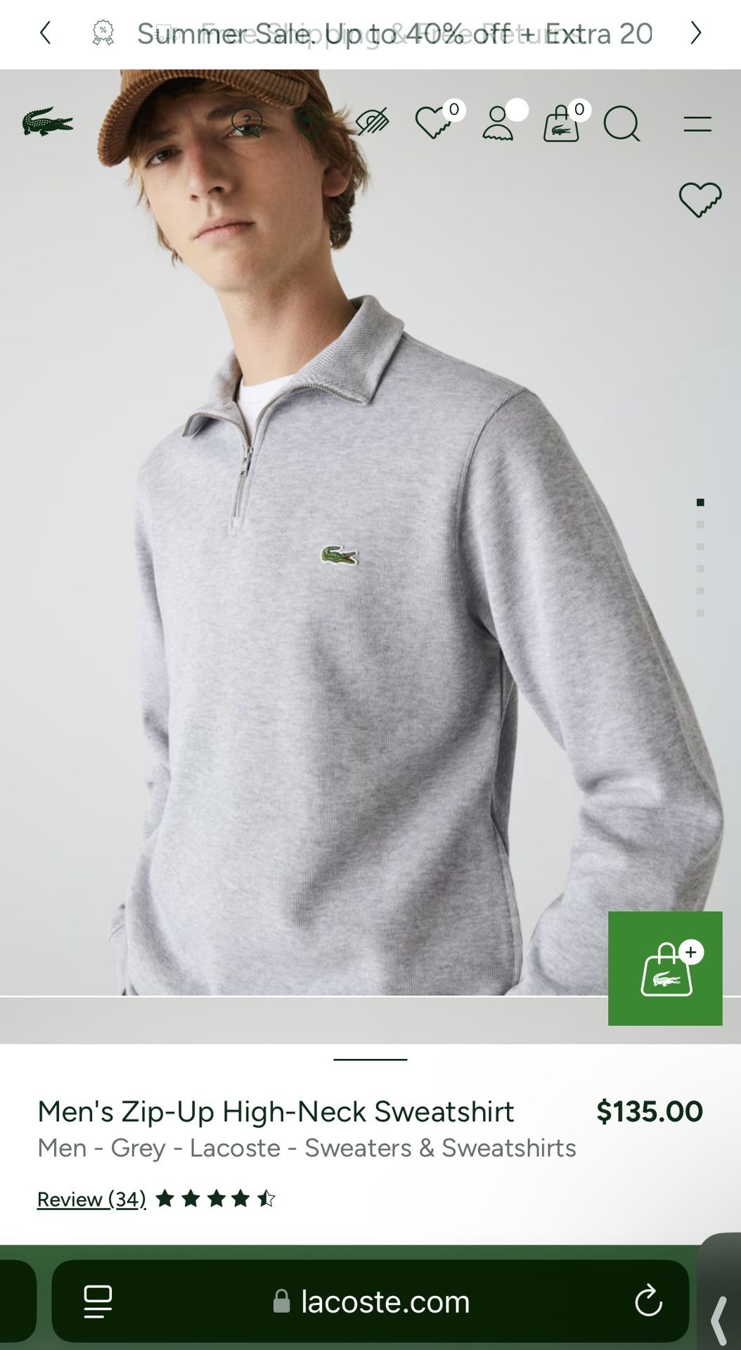 Men's Zip-Up High-Neck Sweatshirt