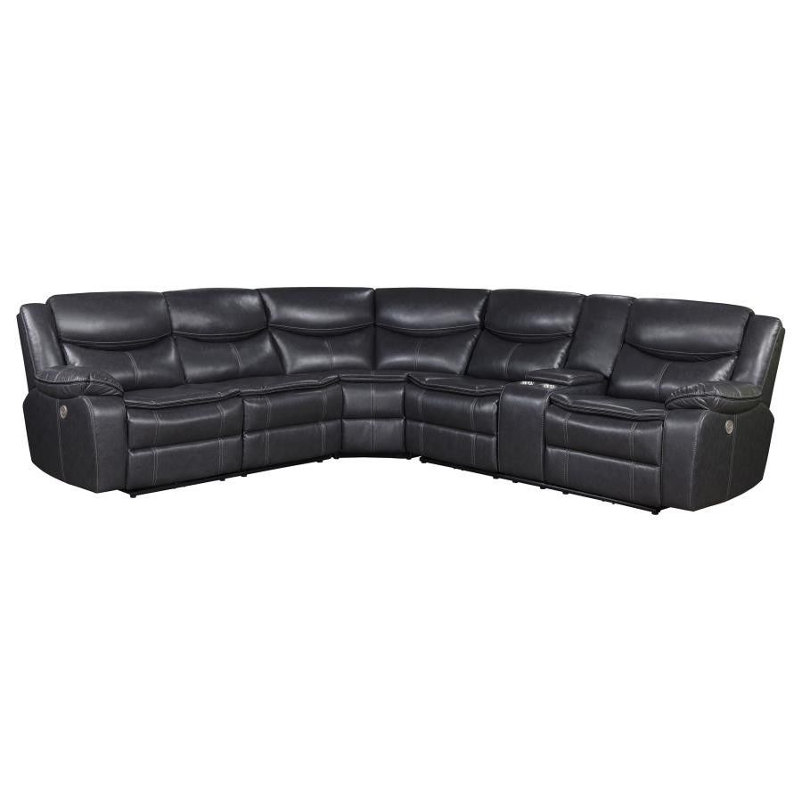 Black Leather Sectional Sofa with Reclining Function