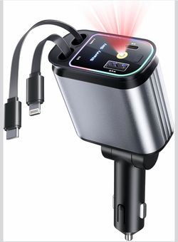 Starlight Retractable Car Charger with Retractable Cables, Starlight in Car Roof 4 in 1 Super Fast USB C Car Phone Charger, 2 USB Ports Starry Sky Ada