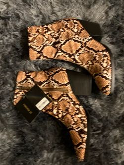 Snake Print Ankle Boots with Block Heel Size 7