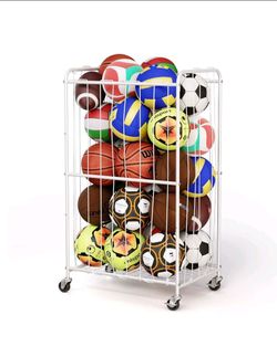 210L Rolling Ball Organizer Locking Wheels Steel, Garage Equipment Cart Sports Basket Locking.