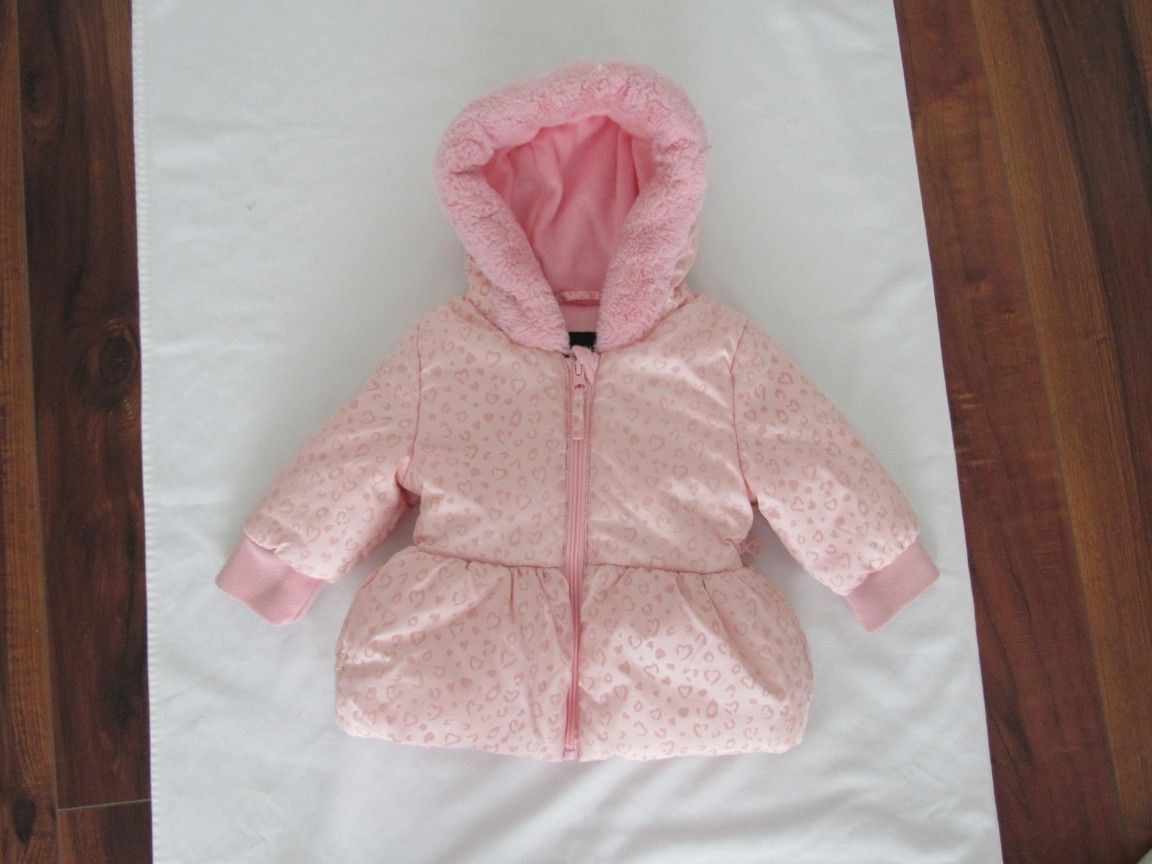 Girls 12 Months Pink Heart Print Winter Snow Jacket