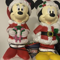 DISNEY GEMMY CHRISTMAS MICKEY & MINNIE LIGHTED BLOW MOLD YARD DECOR SET 24"