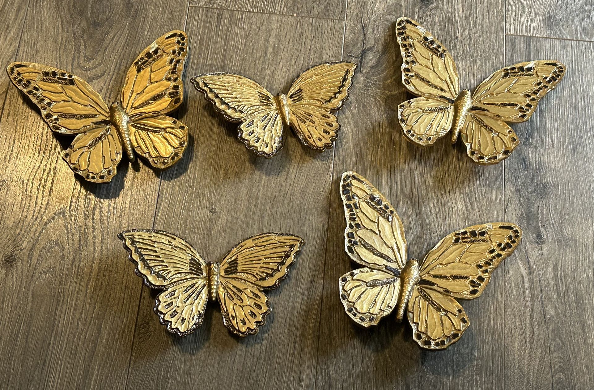 (5) Vintage Retro Homco Syroco Gold Butterfly Wall Hanging Art Made in USA