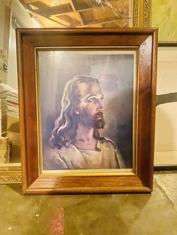 Vintage Jesus Portrait Painting 15”x 18.5” - Religious Artwork