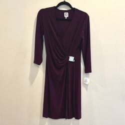 Anne Klein Faux-Wrap Dress, Purple, Size 4