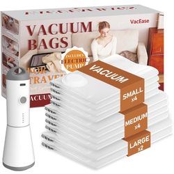 Vacuum Storage Bags for Clothing Travel, 10 Pack Vacuum Bags with Rechargeable Cordless Air Pump(2 Large+4 Medium+4 Small), Compression Packing for Cl