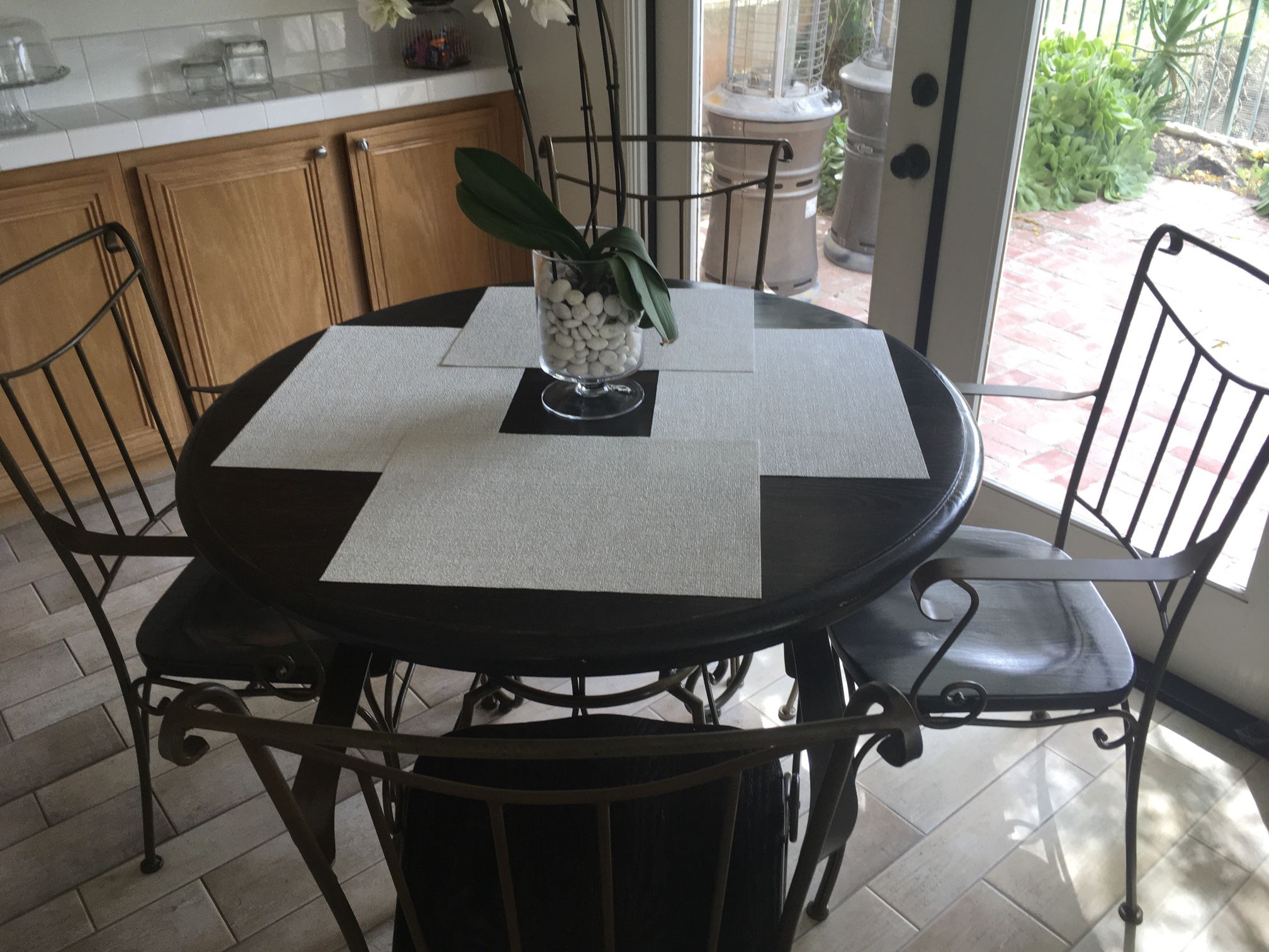Kitchen Table and Chairs (Wood/Wrought Iron)