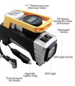 Air Compressor Pump DC 12V 120W 150 PSI Digital Portable Tire Inflator with Auto Shut Off Gauge and Powerful Emergency Flashlight for Car Tire Bike R