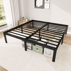 14" King Size Metal Platform Bed Frame with Under-bed Storage, Heavy-duty, No Box Spring Needed, Easy Assembly, Black