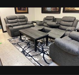 NEW THREE-PIECE RECLINING SOFA, LOVESEAT, AND RECLINER, INCLUDING FREE DELIVERY PAY UPON DELIVERY
