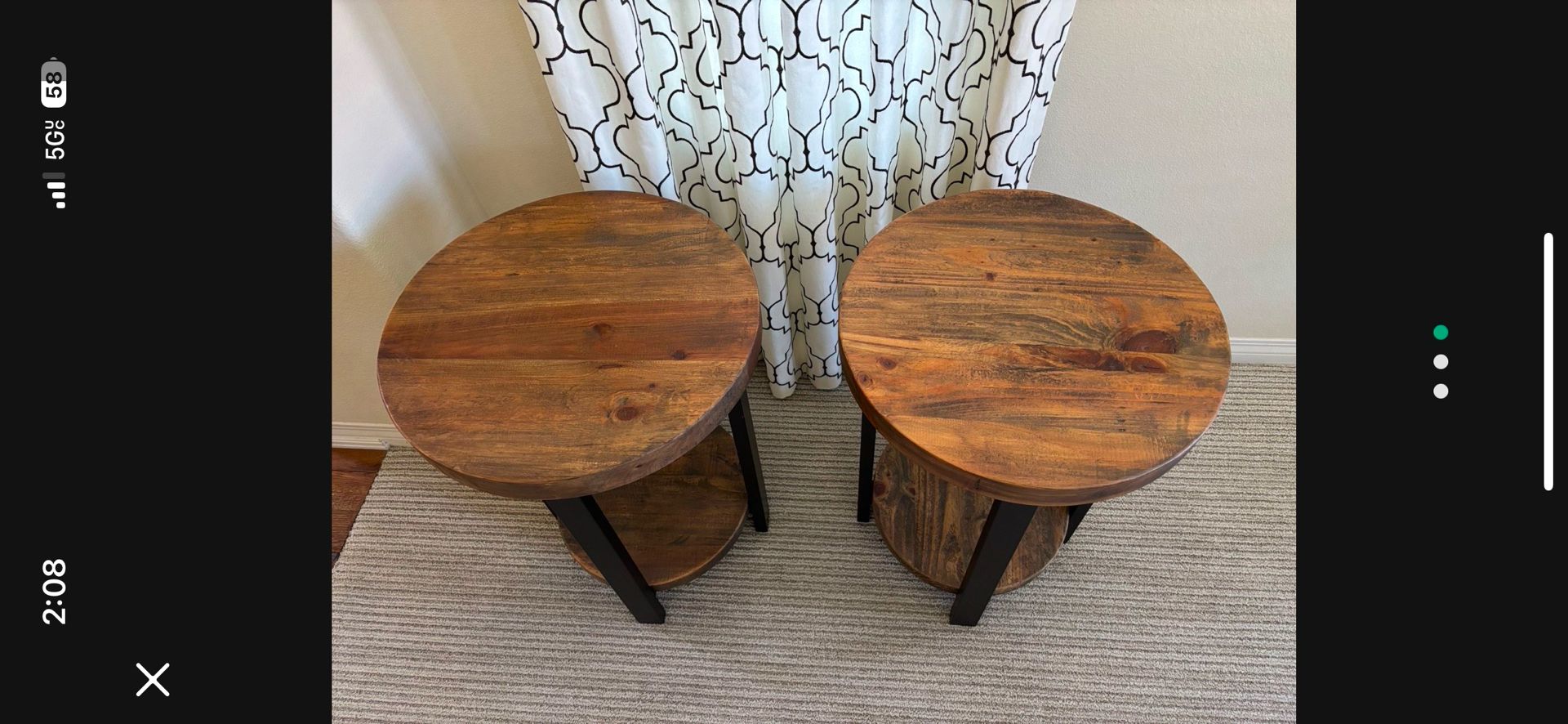 Heavy Solid Wood/Metal Rustic End Tables
