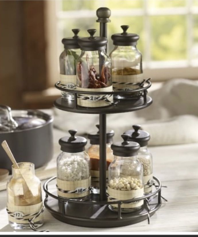 PotteryBarn Vintage Blacksmith 2 Tier Rotary Spice Stand