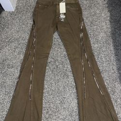 brown zipper flared denim