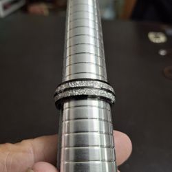 Unisex Tungsten Carbide Wedding Ring Band Black Inspired By Double Meteorite Inlay Size 11.5