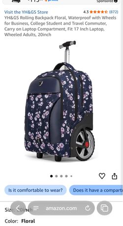 YH&GS Floral Rolling Backpack with Wheels