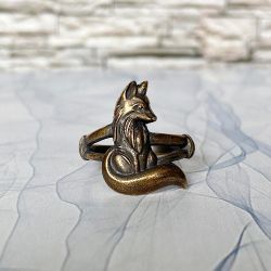 925 Silver Filled Old Fox Antique Retro Gold Tone Ring - Size 10