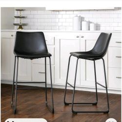 ☀️P51#18 ()Set of 2 Laslo Modern Upholstered Faux Leather Barstools Black - Saracina Home
