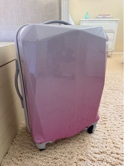 Pottery Barn Teen Suitcase with wheels and extendable handle (pink and gray ombré with sparkle)