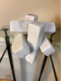 White marble interlocking geometric orb sculpture 4”