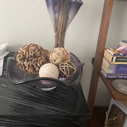 Purple Glass Vase And Bowl