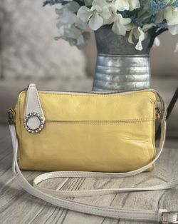 Brighton Small Rectangle Yellow/ White Crossbody Bag w/Pastel Beaded Accents