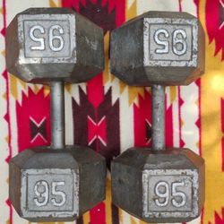 PAIR  OF  95 LB.  STEEL  HEX  DUMBBELLS