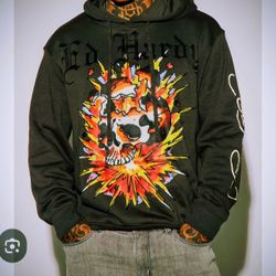 MENS ED HARDY EXPLODING SKULL HOODIE