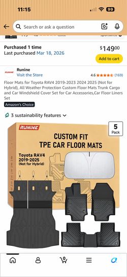 Floor mats for Toyota rav 2019-2025 not hybrid, semi new black