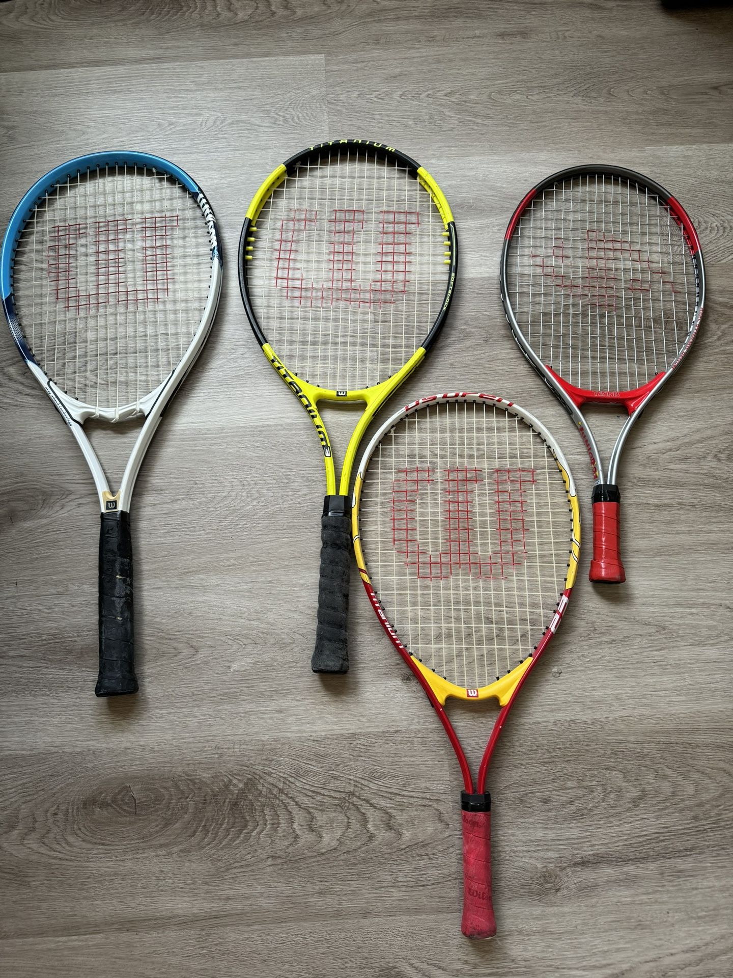 Tennis Rackets (3 Wilson And 1 Generic)