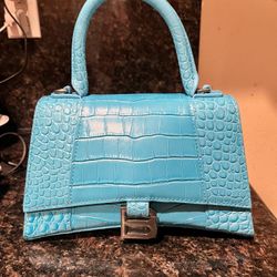 Blue Leather Women Handbag 