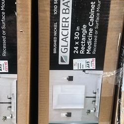 Glacier Bay 24 in. W x 30 in. H Rectangular Brushed Nickel Medicine Cabinet with Mirror