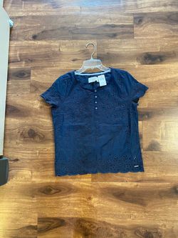 Navy Blue Eyelet Lace Top