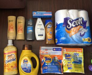 3 Tide; 1 Suavitel; 2 Dove 2 Suave; 1 Dial; 1 Scott; 1 Toothpaste: 11 Items $40