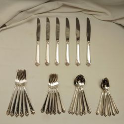 Antique Sterling Silver 925 Setting for Six Oneida Damask Rose Silverware Flatware Gold Silver Platinum Bullion 30 Pieces