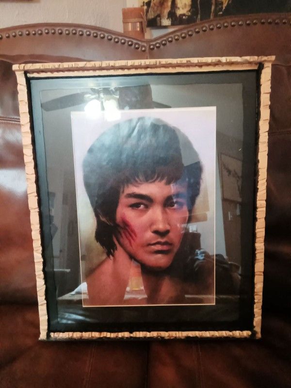 Handmade Picture Frame ( By Twistedwolfgraphix) With A Print  Of  Bruce Lee.