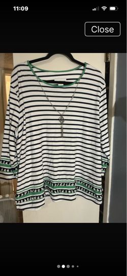 Women's Striped Top with Green Trim