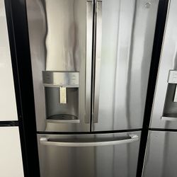 NEW OPEN BOX GE FRENCH STYLE STAINLESS STEEL REFRIGERATOR 