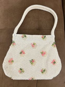 Vintage White & Floral Beaded Mini Shoulder Bag 