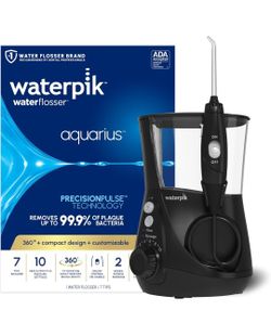 NEW! Waterpik Aquarius Water Flosser for Teeth Cleaning, Gums, Braces, Dental Care- Electric w/10 Settings, 7 Tips, Black WP-662