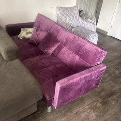 Purple Velvet Convertible Sofa / Futon   